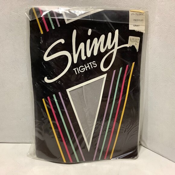 New Vintage Shiny Tights with Lycra Size Medium Made USA Gray Pantyhose - Picture 1 of 4